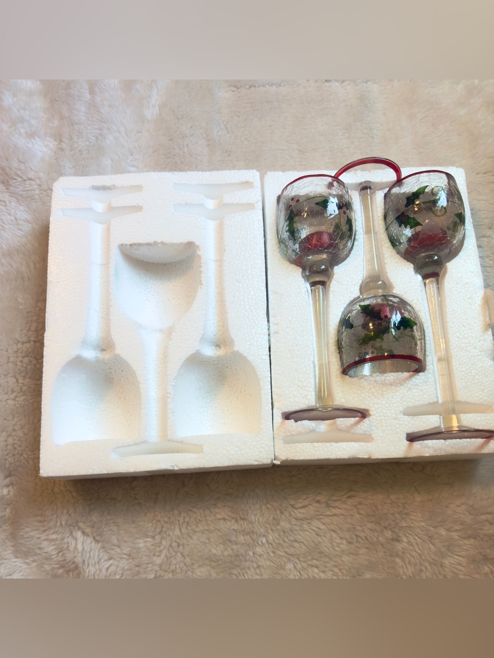 Hand-Painted Holiday Stemmed Candleholder Glasses with Holly Motif (Set of 3) - Picture 6 of 8